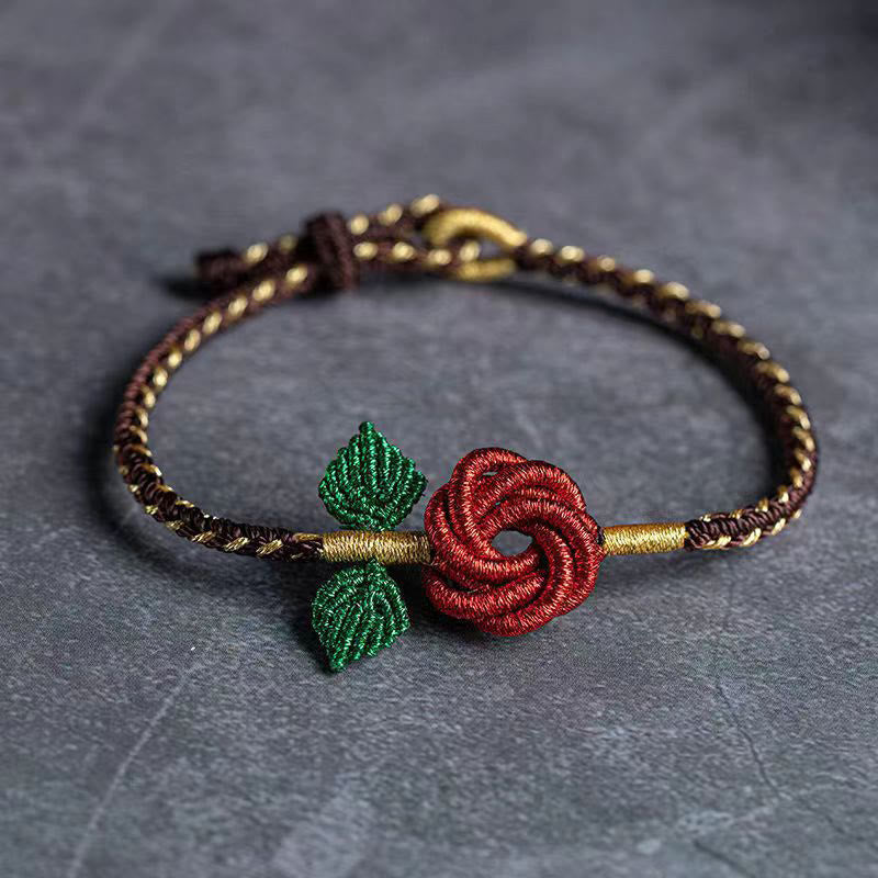 Braccialetto fatto a mano con nodo della pace , Buddha Stones, fiore di rosa, corda a otto fili, fortuna
