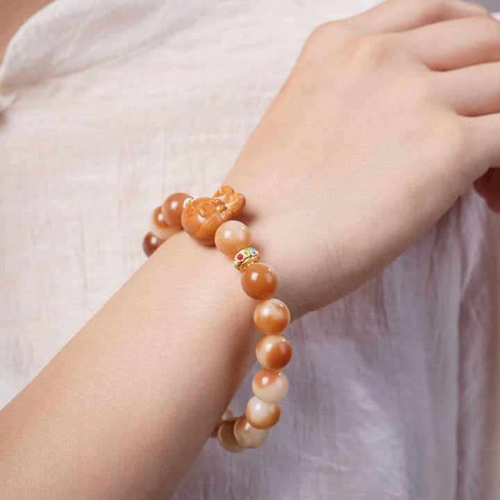 Braccialetto di pace con coniglio e semi di Bodhi naturali Buddha Stones