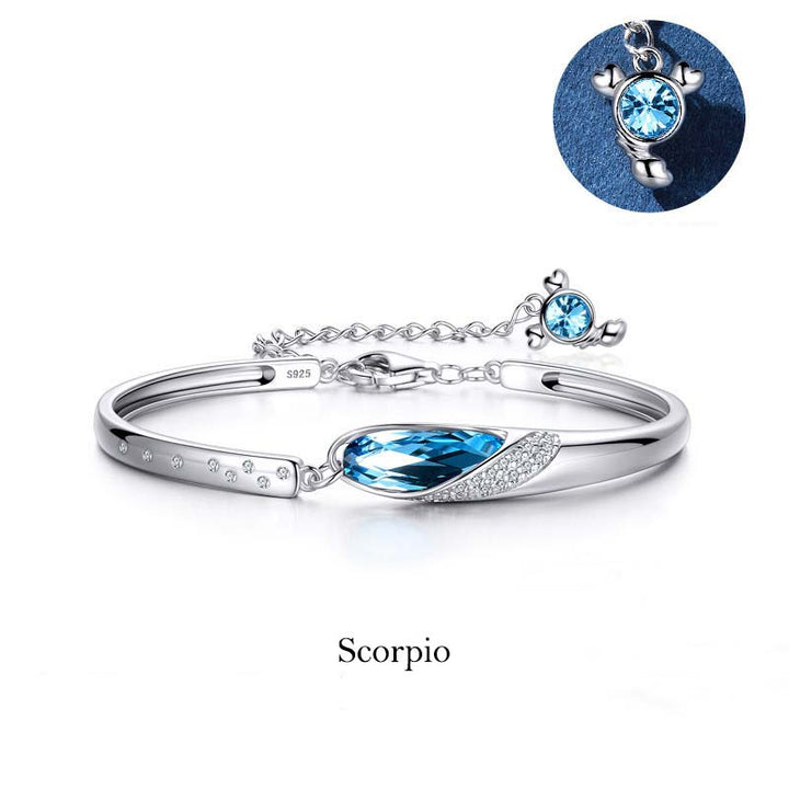 Bracciale con ciondolo Buddha Stones in rame placcato argento 925 con 12 costellazioni dello zodiaco