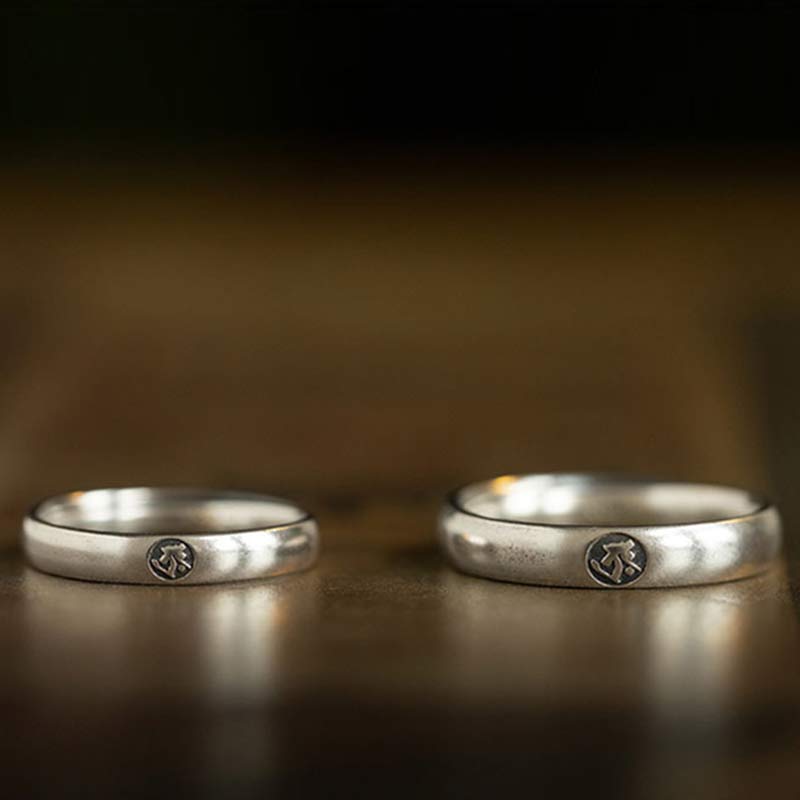Anello di coppia di benedizione del Buddha Buddha Stones in argento sterling 925, zodiaco cinese, natale