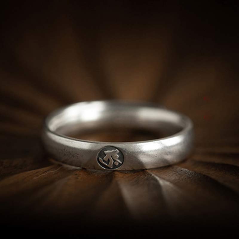 Anello di coppia di benedizione del Buddha Buddha Stones in argento sterling 925, zodiaco cinese, natale