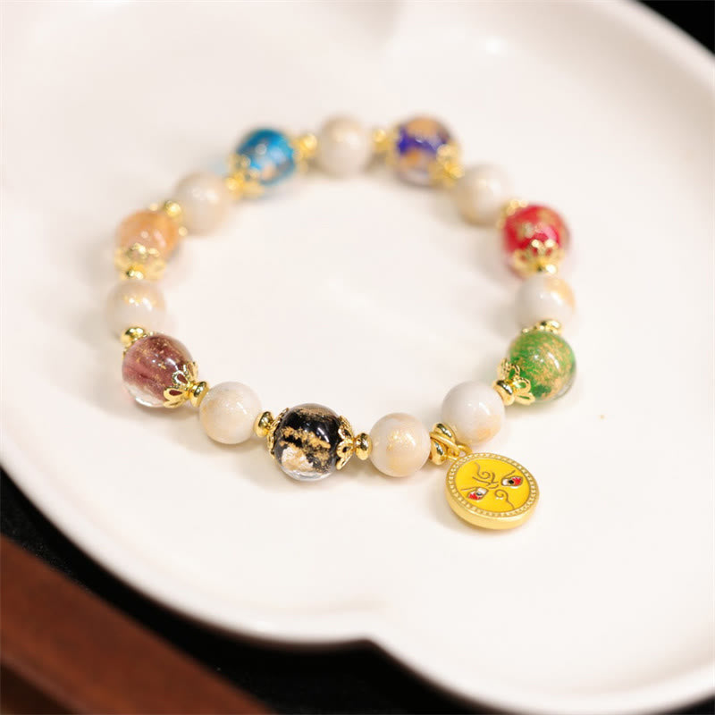 Buddha Stones Tibetano Cinque Dio della Ricchezza Fortuna Liuli Perlina di Vetro Incenso Cenere Perlina di Porcellana Braccialetto con Ciondolo