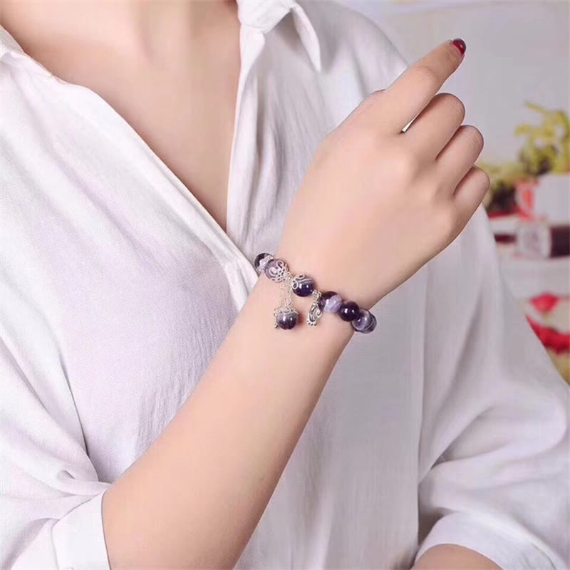 Bracciale con ciondolo a forma di cuore con piedi curativi in argento sterling 925, ametista naturale , Buddha Stones