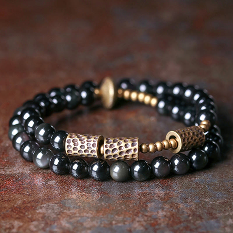 Bracciale Buddha Stones Rainbow Obsidian Copper Love Double Wrap