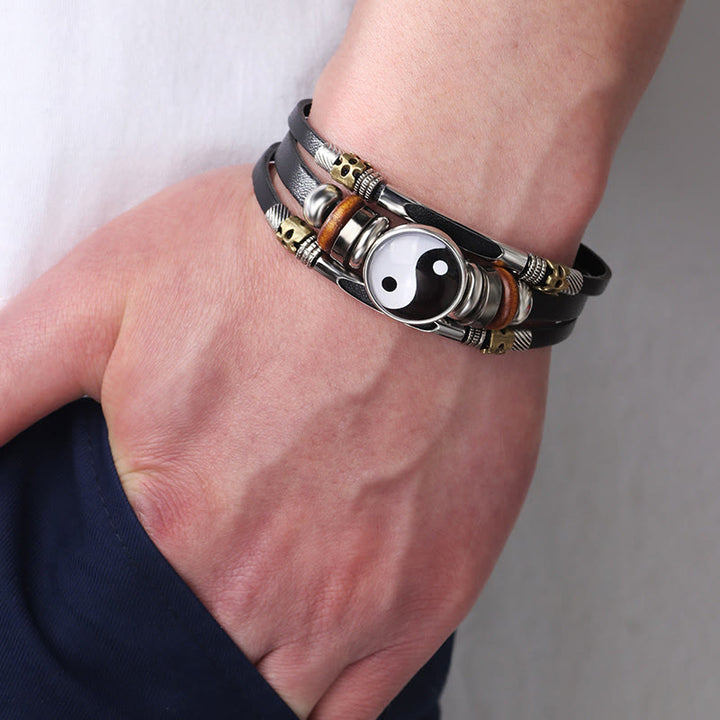 Bracciale equilibrio in pelle con Buddha Stones Yin Yang