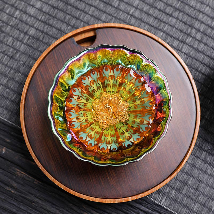Buddha Stones Pavone vivido Loto intarsiato Design colorato Tazza da tè in ceramica cinese Jianzhan Tazza da tè Kung Fu