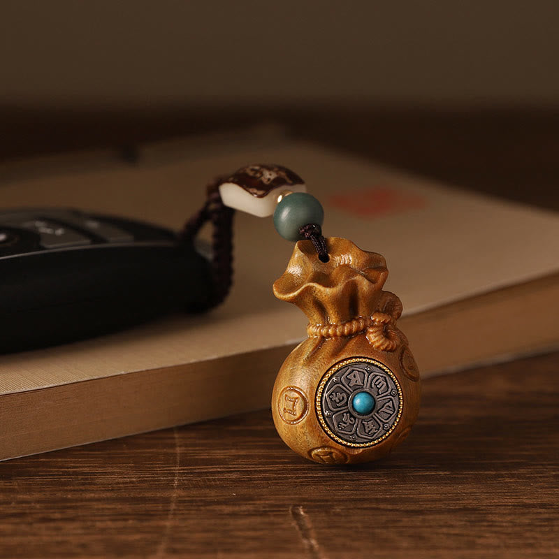 Buddha Stones Piccola foglia Sandalo rosso Sandalo verde Sacchetto di soldi Om Mani Padme Hum Protezione girevole Decorazione appesa