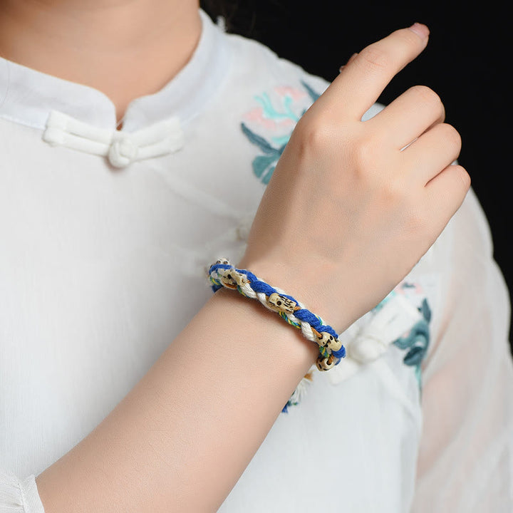 Buddha Stones Tibetano Zakiram Dea della Ricchezza Perlina Incisa Braccialetto Fatto a Mano della Fortuna