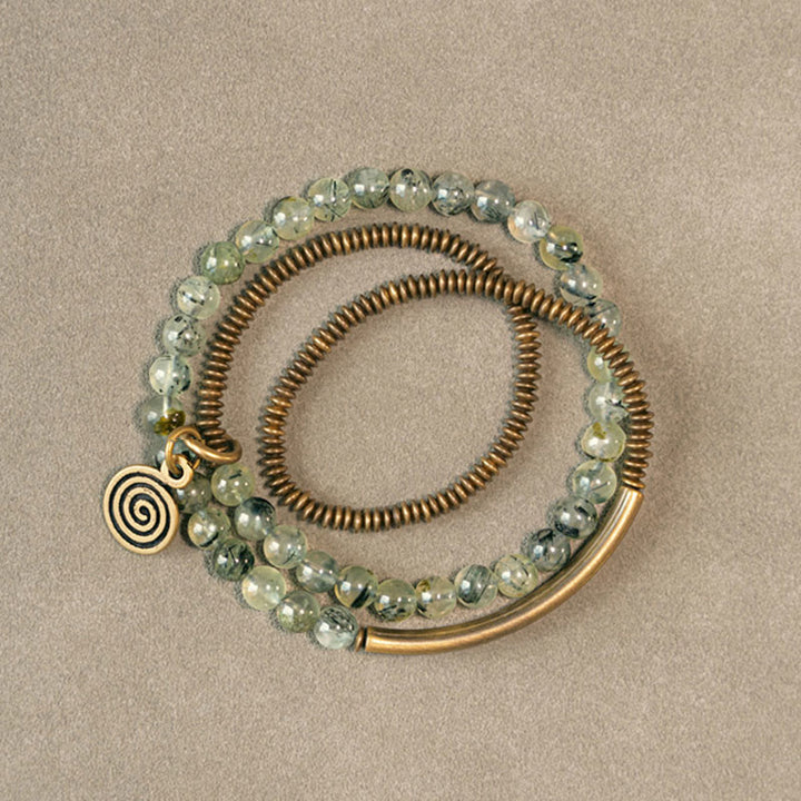 Bracciale Buddha Stones Viola Phantom Rosso Quarzo Ematoide Quarzo Rutilato Verde Rame Amore Perdona