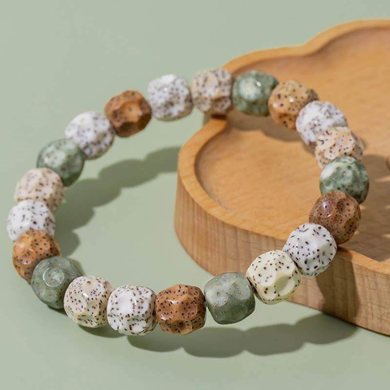 Braccialetto di ricchezza di auspici Buddha Stones Natural Colorful Bodhi Seed