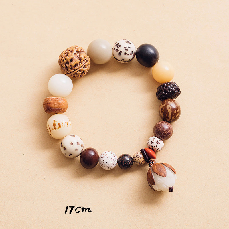 Bracciale Mala da polso Buddha Stones, semi di Bodhi, loto, saggezza, pace