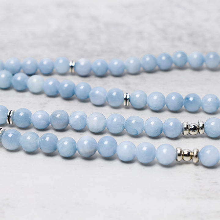 Buddha Stones 108 Mala Beads Braccialetto curativo in acquamarina