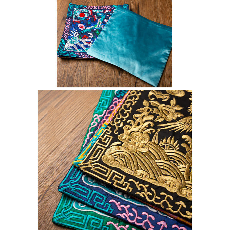 Buddha Stones Phoenix Dragon Kirin Ricamo Sottobicchiere per tazza da tè Sottobicchiere per tazza da tè Kung Fu