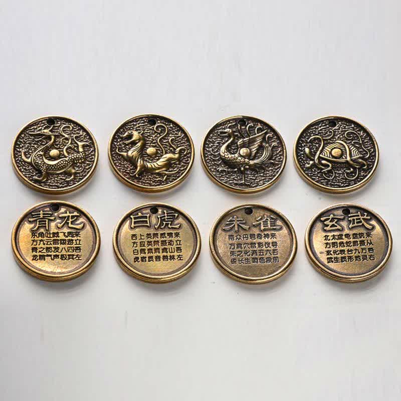 Buddha Stones Quattro Simboli Drago Azzurro Tigre Bianca Uccello Vermiglio Tartaruga Nera Portachiavi