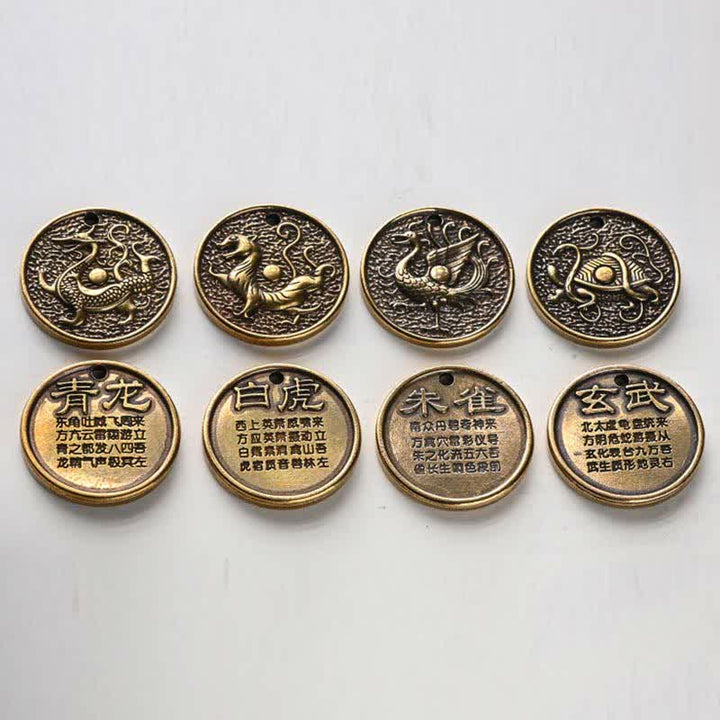 Buddha Stones Quattro Simboli Drago Azzurro Tigre Bianca Uccello Vermiglio Tartaruga Nera Portachiavi