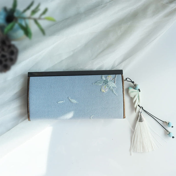 Portafoglio portasoldi grande capacità con ricamo a doppia faccia, Buddha Stones, fiori di prugna, fiori di pesco, bambù, borsa per la spesa - image 13