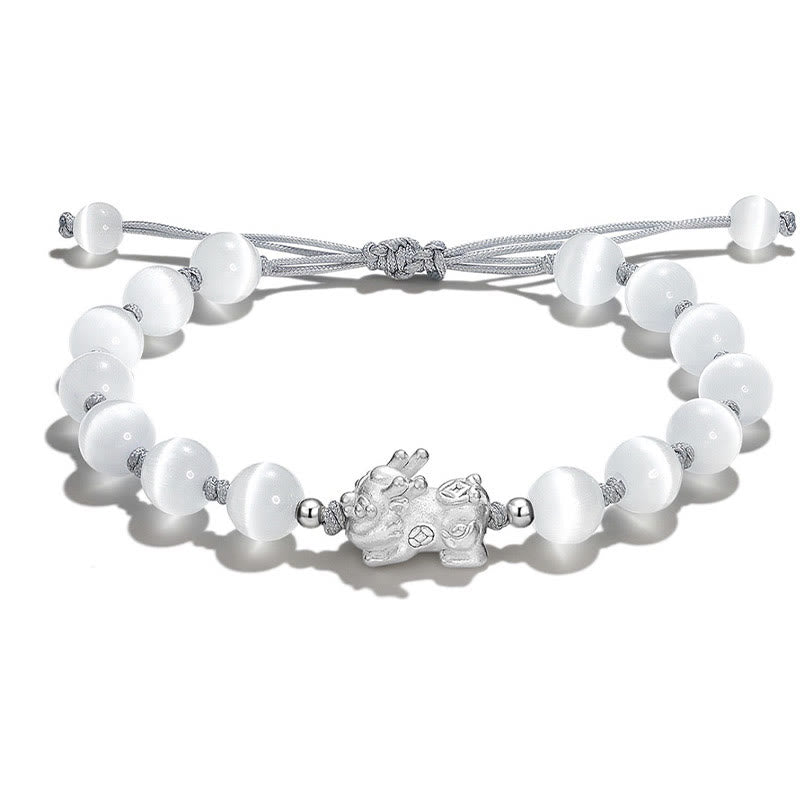 Braccialetto Buddha Stones Natural Black Ossidiana Occhio di Gatto Cristallo Rosa PiXiu Strength