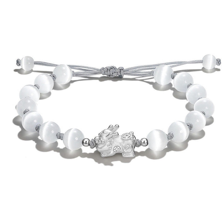 Braccialetto Buddha Stones Natural Black Ossidiana Occhio di Gatto Cristallo Rosa PiXiu Strength