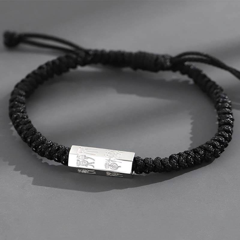 Braccialetto di corda di benedizione con incisione di lettere in argento sterling 925 Buddha Stones