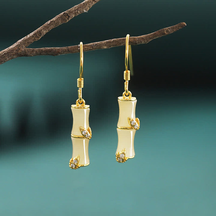 Orecchini pendenti in argento sterling 925 con giada di Hetian, crisoberillo, occhio di gatto, agata rossa, bambù e fortuna - Oro - Giada di Hetian (Prosperità♥Abbondanza) - image 1