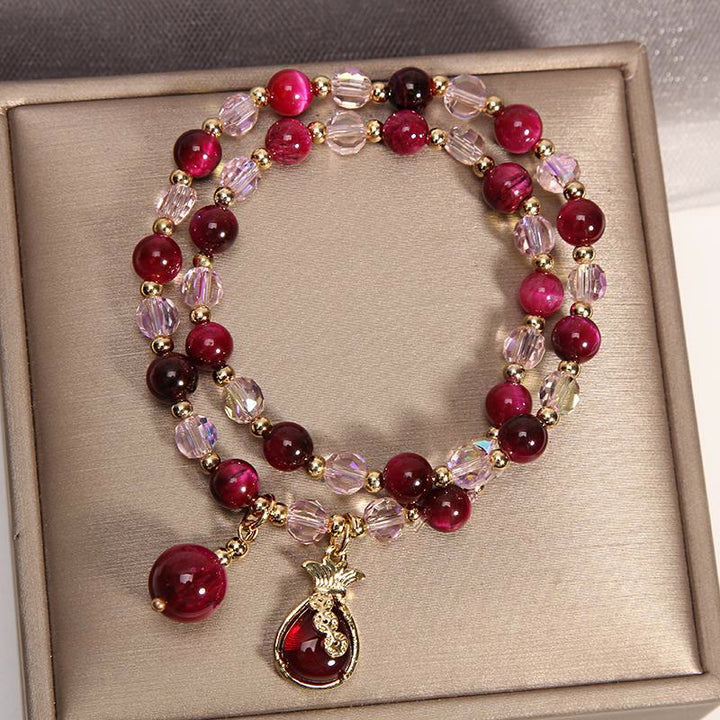 Braccialetto a doppio giro con protezione per borsa portasoldi in volpe Pixiu con occhio di tigre