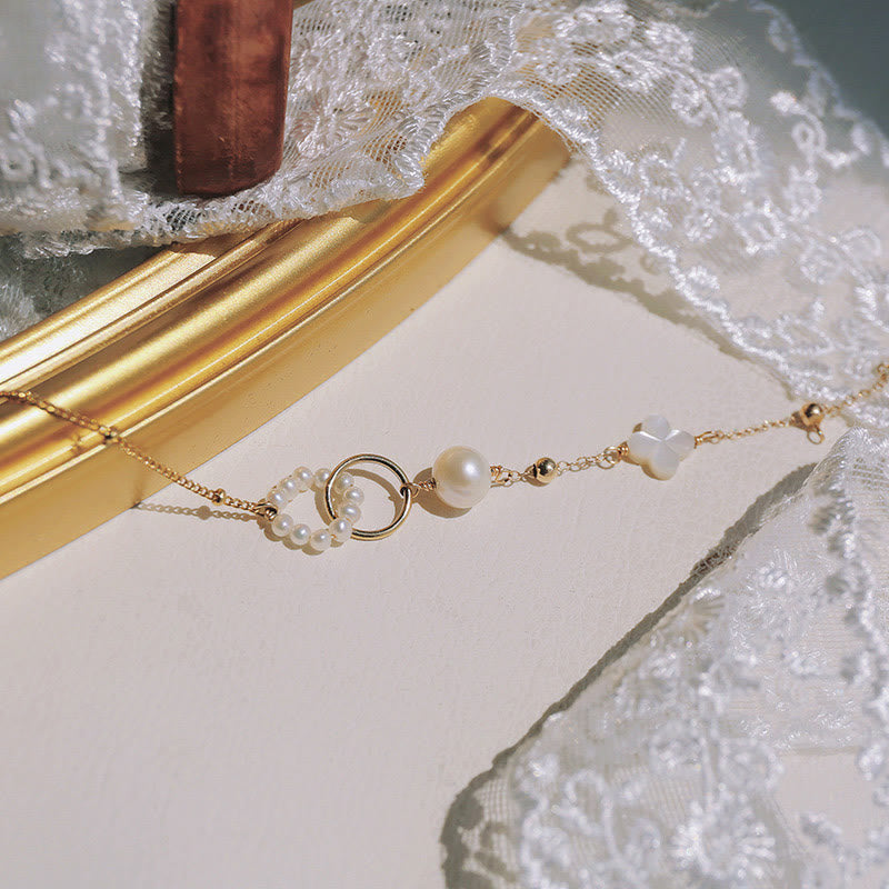 Braccialetto a catena con fibbia a doppia pace in perle placcate in oro 14K Buddha Stones