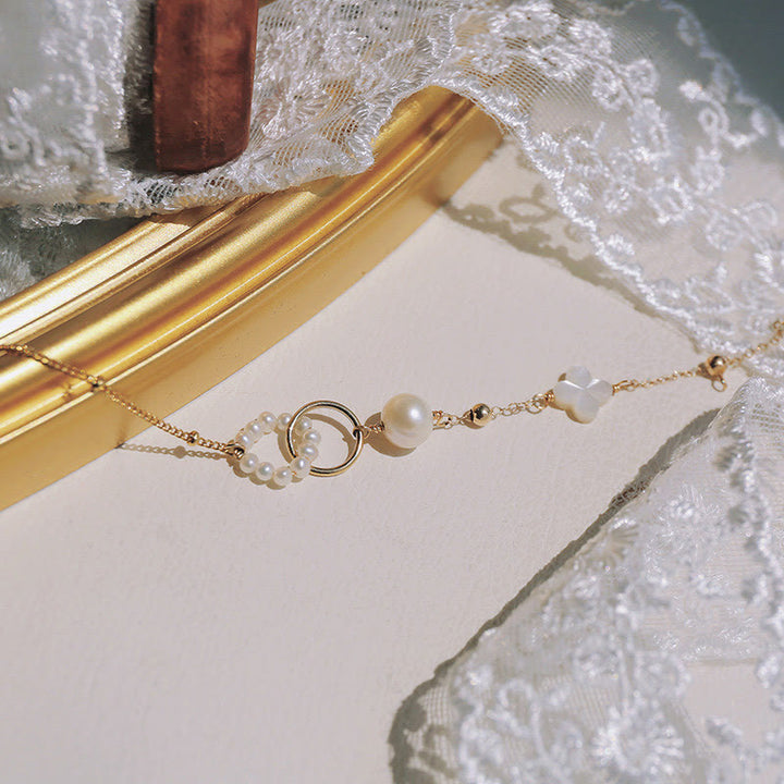 Braccialetto a catena con fibbia a doppia pace in perle placcate in oro 14K Buddha Stones