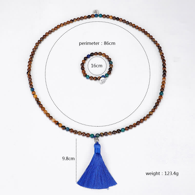 Buddha Stones 108 Mala Beads Occhio di tigre Buddha Forza Braccialetto Nappa Collana Pendente
