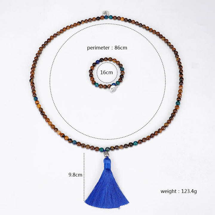 Buddha Stones 108 Mala Beads Occhio di tigre Buddha Forza Braccialetto Nappa Collana Pendente