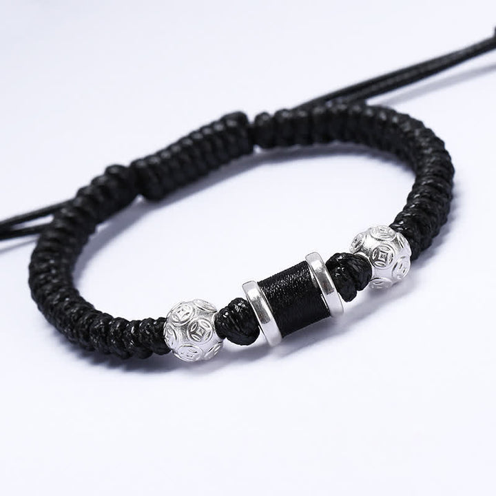 Braccialetto in corda intrecciata con perline di rame in argento sterling 999 Buddha Stones