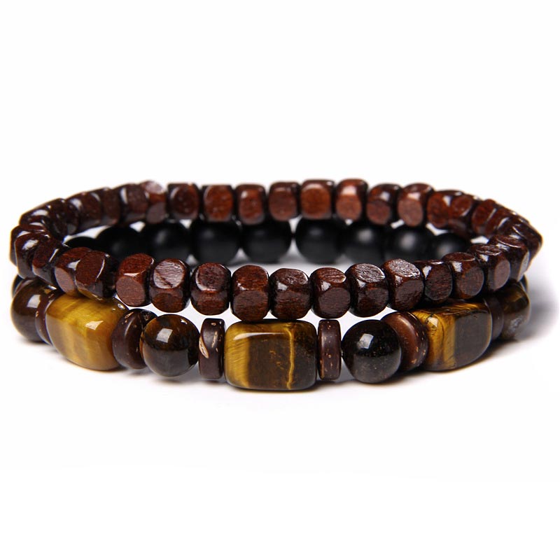 Braccialetto del coraggio in pietra ematite con occhio di tigre e pietre smerigliate Buddha Stones