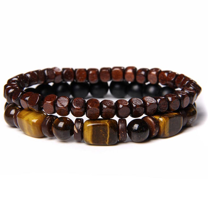 Braccialetto del coraggio in pietra ematite con occhio di tigre e pietre smerigliate Buddha Stones