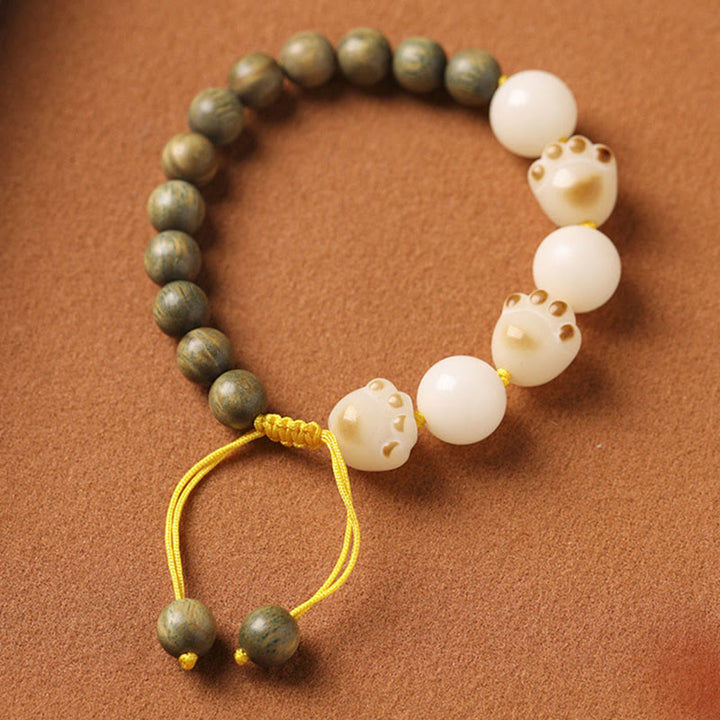 Braccialetto di cura per artigli di zampa di gatto con semi di Bodhi di sandalo verde naturale Buddha Stones - image 2
