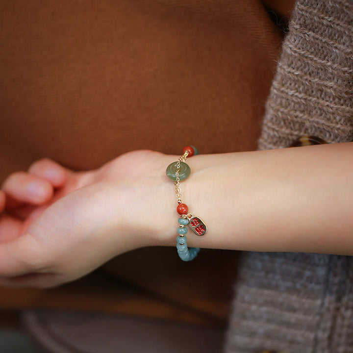 Braccialetto portafortuna con fibbia della pace in agata rossa naturale di giada di Hetian Buddha Stones