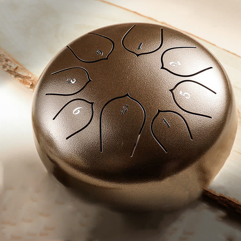 Buddha Stones Steel Tongue Drum Sound Healing Meditazione Lotus Pattern Drum Kit 8 Note Strumento a percussione da 6 pollici