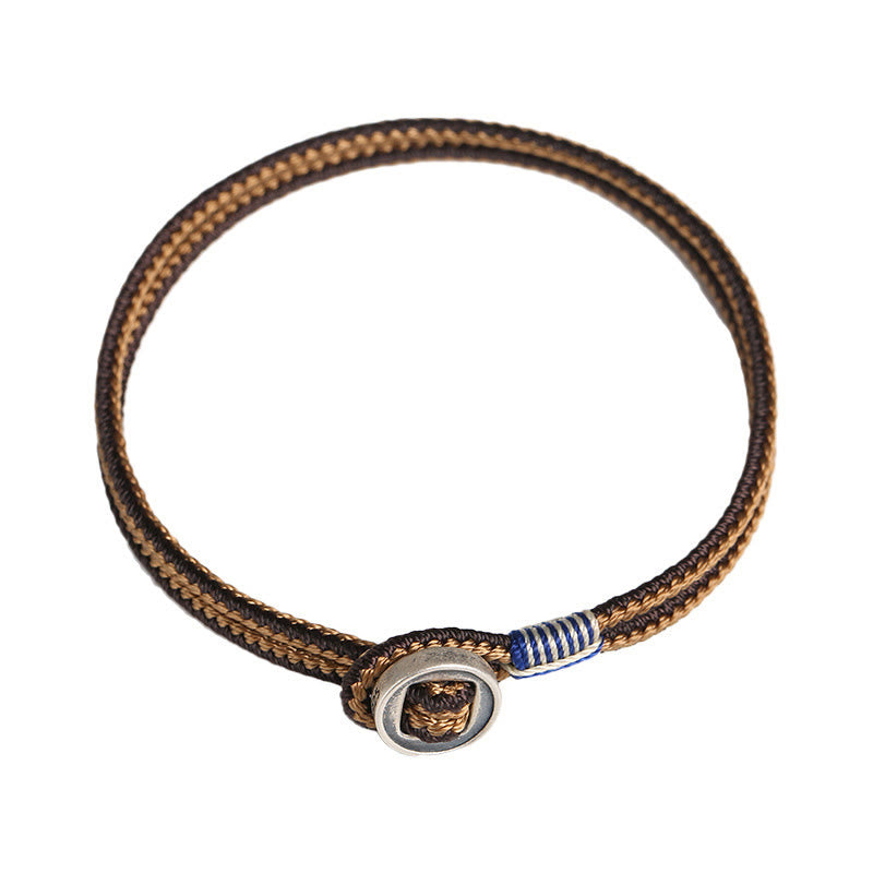 Braccialetto con cordino intrecciato di protezione con bottone fatto a mano in argento sterling 925 Buddha Stones