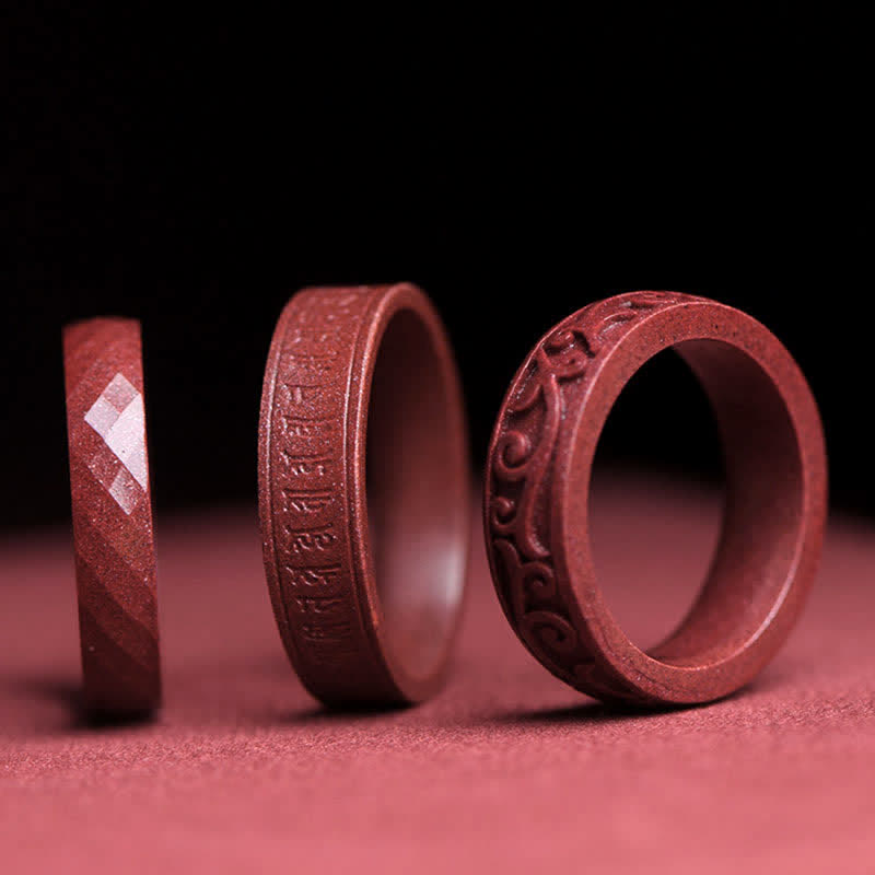 Anello di benedizione Buddha Stones Cinnabar Om Mani Padme Hum Nuvole di buon auspicio