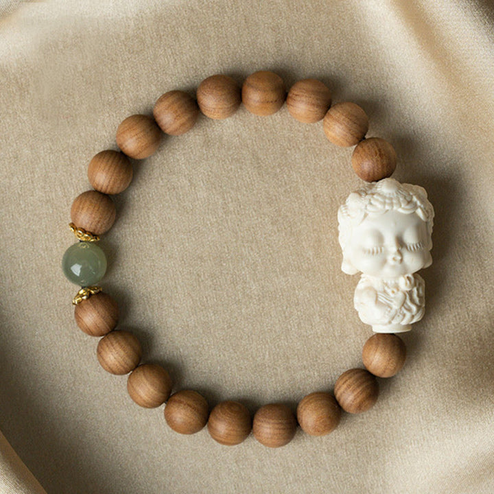 Braccialetto di protezione Buddha Stones Sandalo Hetian Jade Avorio Frutta Tara Verde