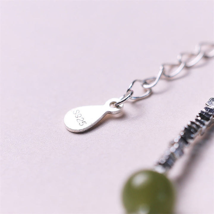 Bracciale con catena portafortuna in argento sterling 925 con perline di giada Hetian Buddha Stones