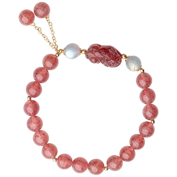 Buddha Stones Natural Strawberry Quartz Moonstone Braccialetto di guarigione dell'amore PiXiu