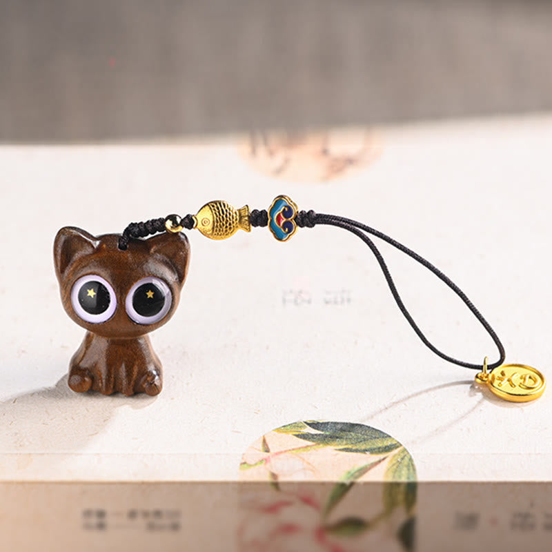 Buddha Stones Sandalo verde Gatto fortunato Pesce Koi Cura Portachiavi Telefono Appeso Decorazione - image 5