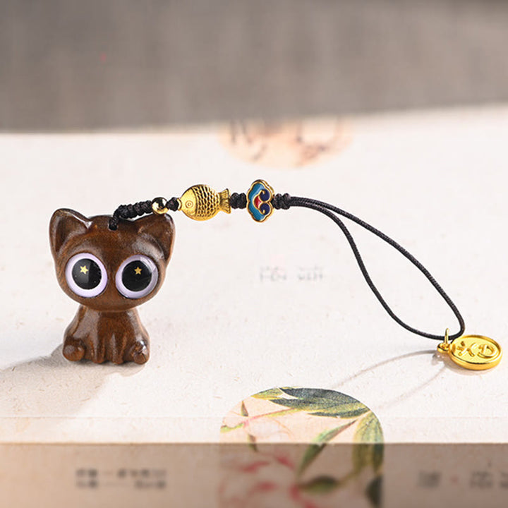 Buddha Stones Sandalo verde Gatto fortunato Pesce Koi Cura Portachiavi Telefono Appeso Decorazione - image 5