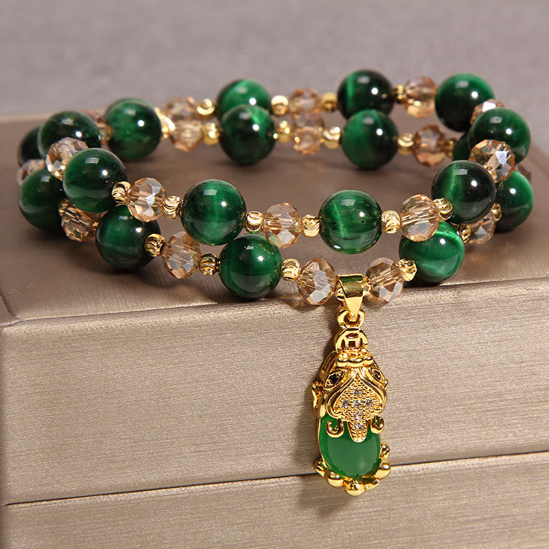 Braccialetto a doppio giro con protezione per borsa portasoldi in volpe Pixiu con occhio di tigre