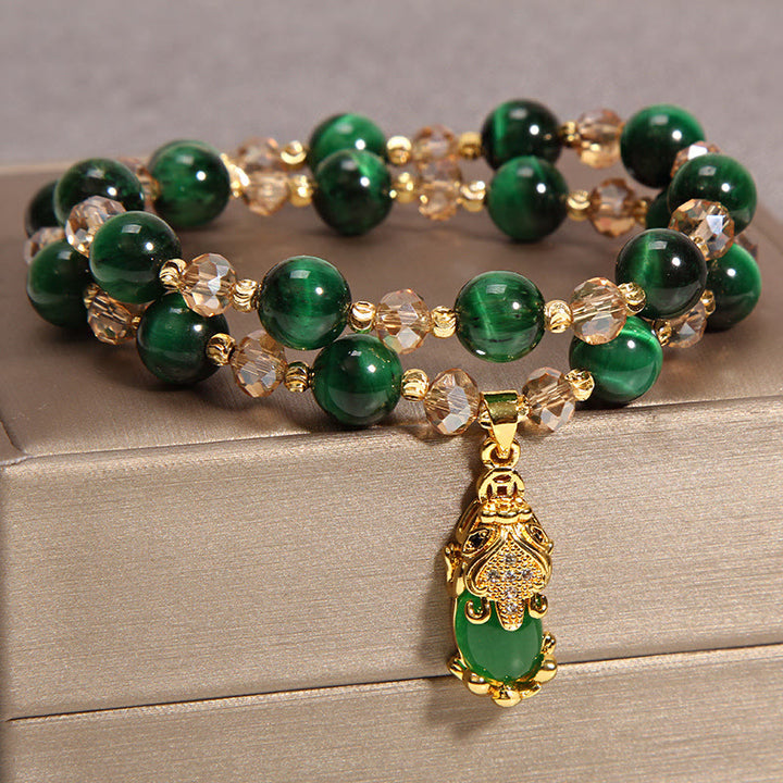 Braccialetto a doppio giro con protezione per borsa portasoldi in volpe Pixiu con occhio di tigre