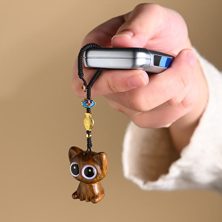 Buddha Stones Sandalo verde Gatto fortunato Pesce Koi Cura Portachiavi Telefono Appeso Decorazione - image 12