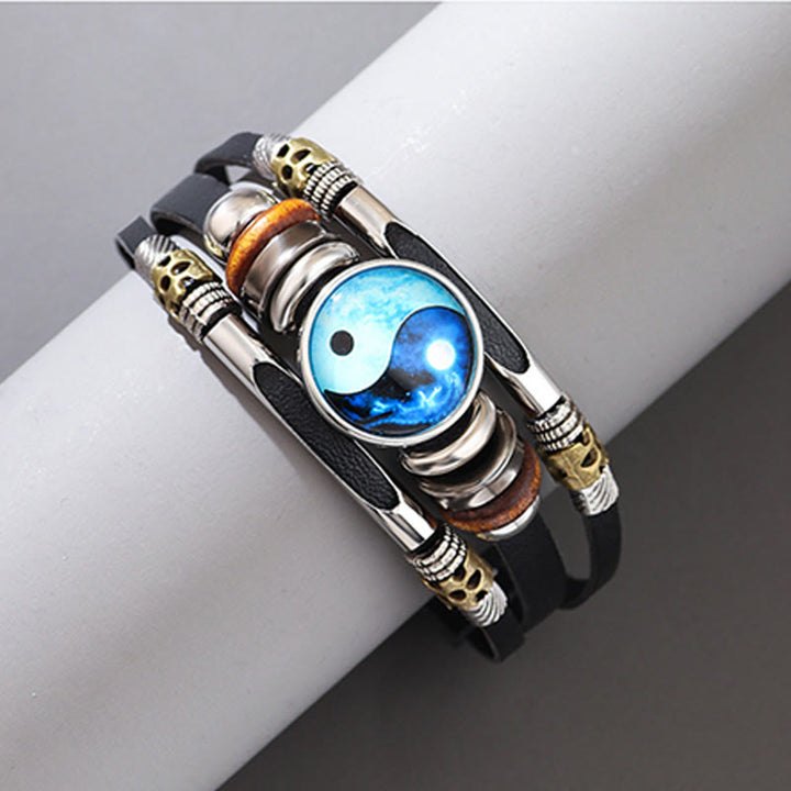 Bracciale equilibrio in pelle con Buddha Stones Yin Yang