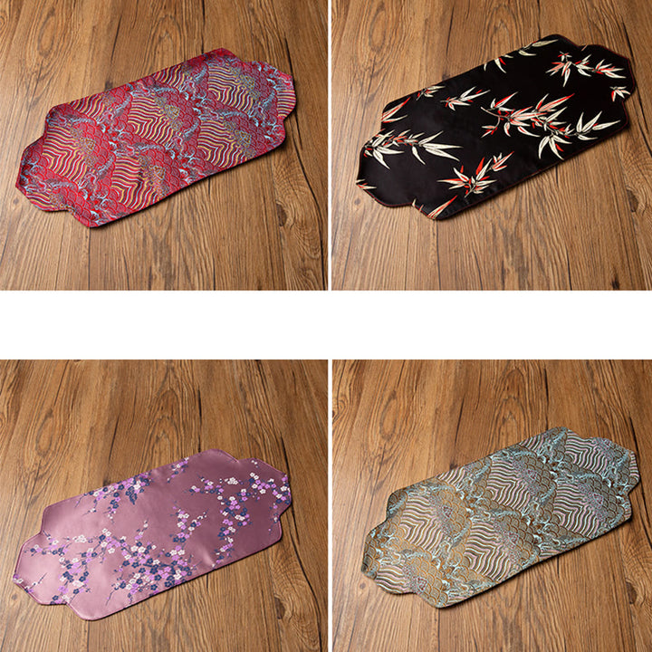 Buddha Stones Sea Wave Bamboo Plum Blossom Broccato Ricamo Sottobicchiere per tazza da tè Kung Fu Tappetino da tè