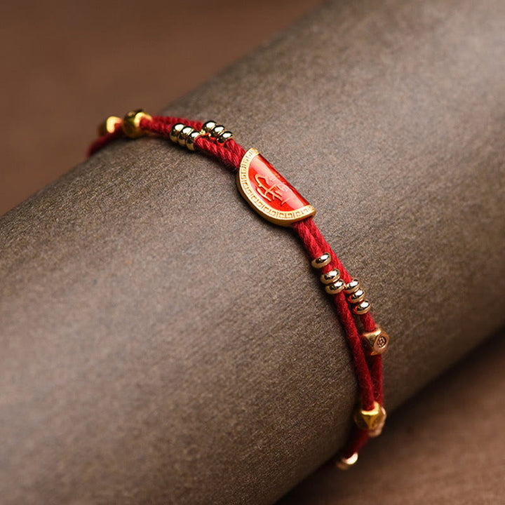 Braccialetto di corda rossa intrecciata con design di gnocchi di cinabro fatti a mano Buddha Stones