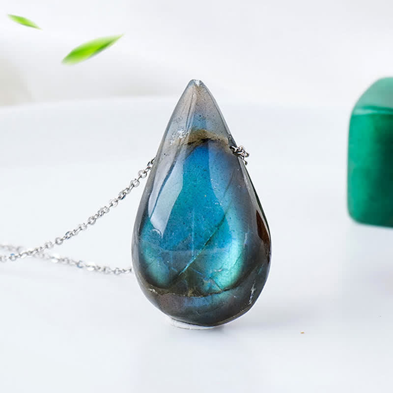 Collana con ciondolo di supporto e guarigione con goccia d'acqua in labradorite Buddha Stones