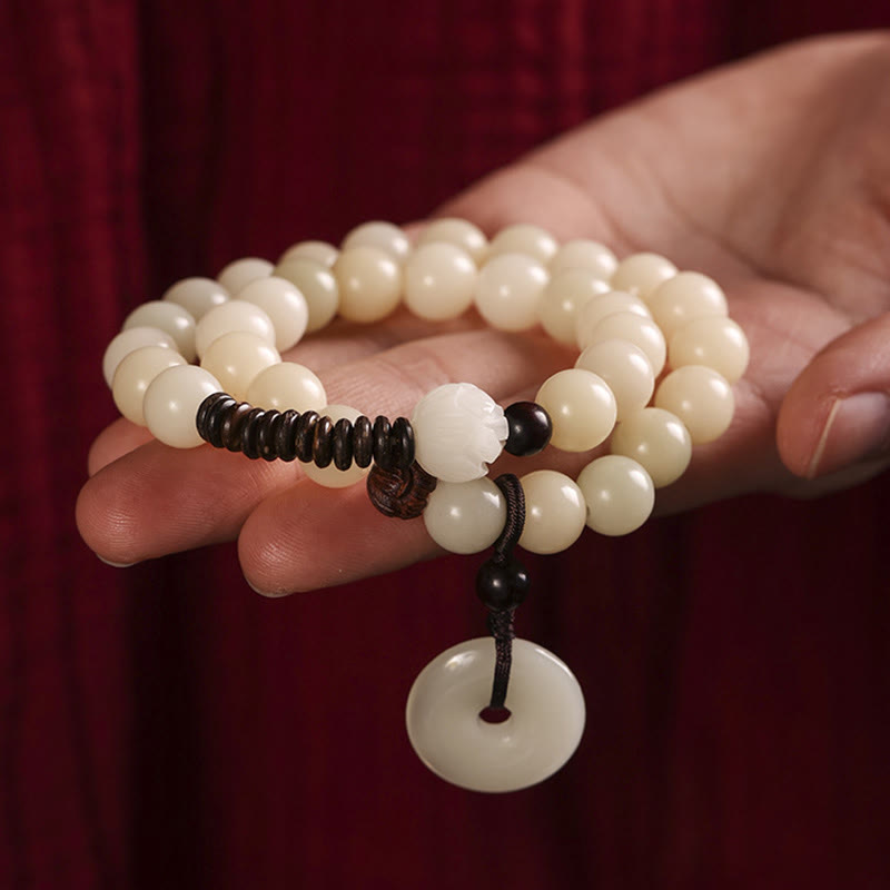 Braccialetto doppio giro Buddha Stones Bodhi Seed Sandalo verde Lotus Peace Buckle Harmony